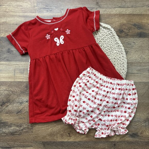Vintage Tiny Tots Red Butterfly Knit Dress with Bloomers Toddler 18 Months - Picture 1 of 6